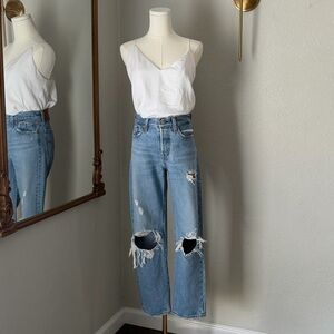 Levi’s Premium Wedgie Straight Jeans Size 25 Distressed High Rise Blue Denim